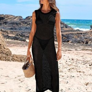 ANRABESS Womens Swimsuit Cover Up Sleeveless Hollow Knit Bikini Swimwear Bathing Suit Coverup Crochet Beach Dress