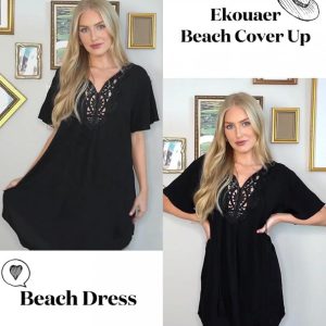 Ekouaer Swimsuit Cover Ups Women Lace Crochet V-Neck Bikini Summer Beach Coverups Dress for Swimwear Bathing Suit