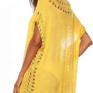 SIAEAMRG Swimsuit Cover Ups for Women, V Neck Hollow Out Swim Coverup Crochet Chiffon Summer Beach Cover Up Dress